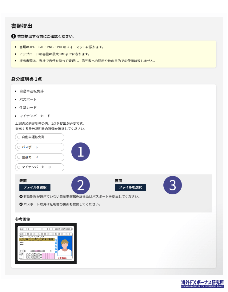 IS6FXの必要書類提出画面